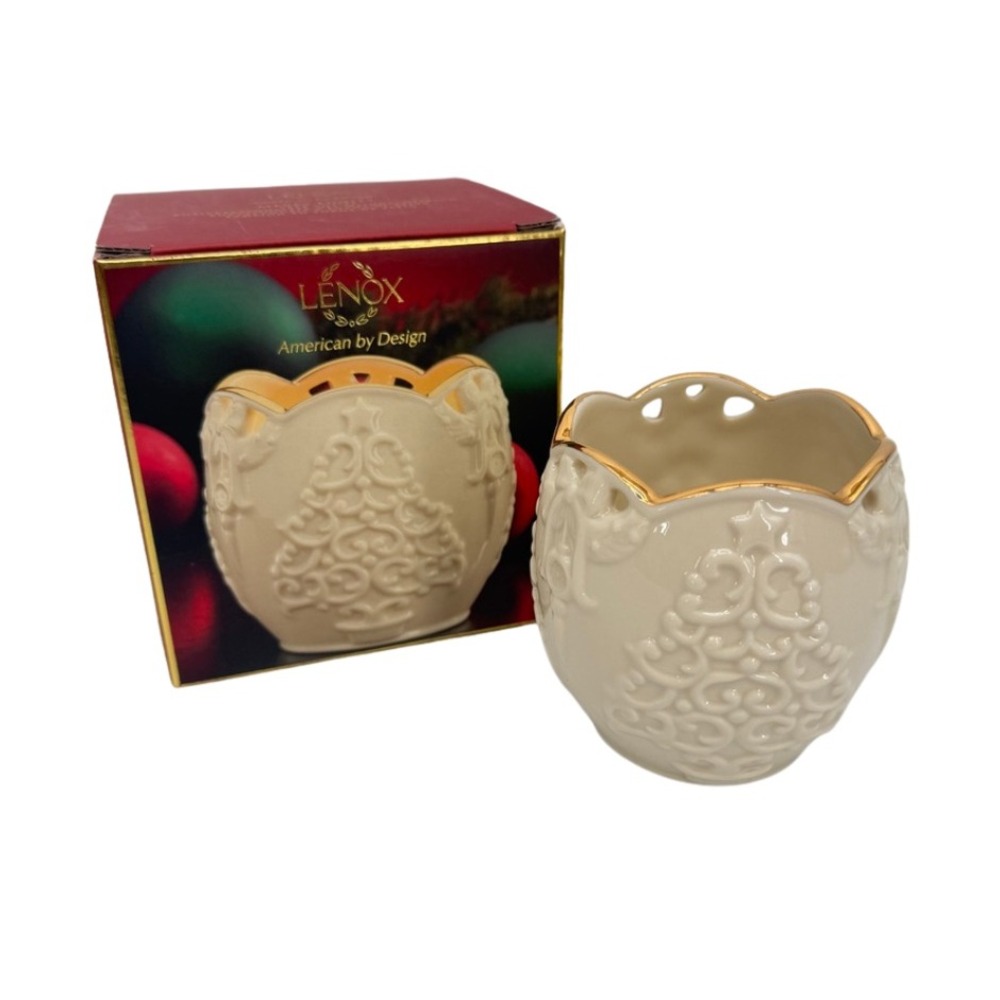 Lenox Merry Lights Tree Votive Ivory Gold‎ Trim Elegant Christmas Holiday Decor